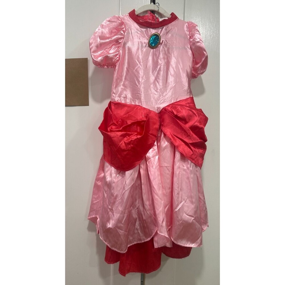 Princess Peach Girls Costume Dress M 7-8 Pink Super Mario Disguise Halloween